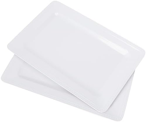 Large Dots Melamine Serving Tray,16"x11" Serving platters for Serving Food in Extra-Large in White - Set of 2, alternate view