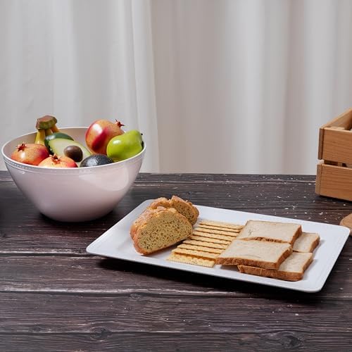 Large Dots Melamine Serving Tray,16"x11" Serving platters for Serving Food in Extra-Large in White - Set of 2, alternate view