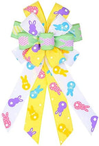 Large Easter Wreath Bows for Front Door Decorations, White Green Yellow Burlap Bow Easter Bunny Rabbits