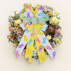 Large Easter Wreath Bows for Front Door Decorations, White Green Yellow Burlap Bow Easter Bunny Rabbits, alternate view 3