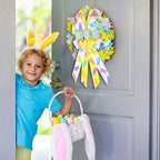 Large Easter Wreath Bows for Front Door Decorations, White Green Yellow Burlap Bow Easter Bunny Rabbits, alternate view 7