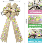 Large Easter Wreath Bows for Front Door, Flaxen Burlap Bows Easter Eggs Bow Holiday Spring Tree Topper Bows for, alternate