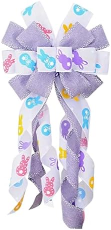 Large Easter Wreath Bows for Front Door, Purple Bunny Burlap Bow Spring Multicolor Tree Topper Bows for Wreath
