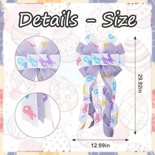 Large Easter Wreath Bows for Front Door, Purple Bunny Burlap Bow Spring Multicolor Tree Topper Bows for Wreath, alternate