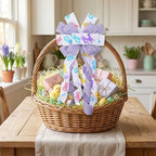 Large Easter Wreath Bows for Front Door, Purple Bunny Burlap Bow Spring Multicolor Tree Topper Bows for Wreath, alternate