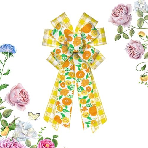 Large Fall Flowers Bows for Wreath, Daisy Wreath Bow Yellow White Buffalo Plaid Bows Wedding Farmhouse Craft Bow
