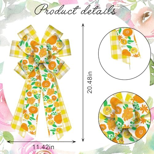 Large Fall Flowers Bows for Wreath, Daisy Wreath Bow Yellow White Buffalo Plaid Bows Wedding Farmhouse Craft Bow, alternate