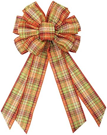Large Fall Plaid Bow for Wreath, Autumn Thanksgiving Bow for Front Door Indoor Outdoor Wall Decoration Supplies