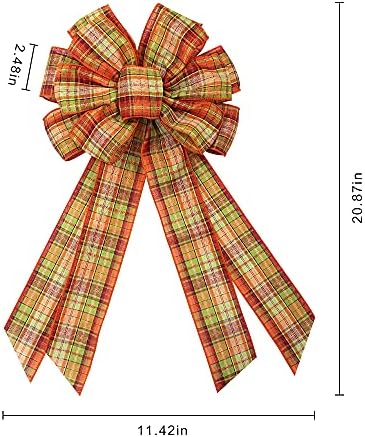 Large Fall Plaid Bow for Wreath, Autumn Thanksgiving Bow for Front Door Indoor Outdoor Wall Decoration Supplies, alternate