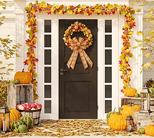 Large Fall Plaid Bow for Wreath, Autumn Thanksgiving Bow for Front Door Indoor Outdoor Wall Decoration Supplies, alternate