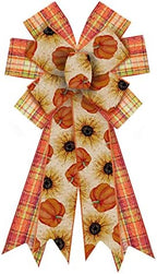 Large Fall Wreath Bows - Thanksgiving Plaid Burlap Bows for Wreaths, Sunflowers, Indoor/Outdoor Decoration