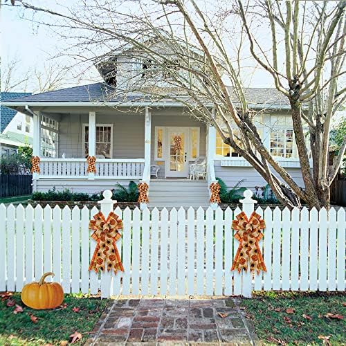 Large Fall Wreath Bows - Thanksgiving Plaid Burlap Bows for Wreaths, Sunflowers, Indoor/Outdoor Decoration, alternate view 5