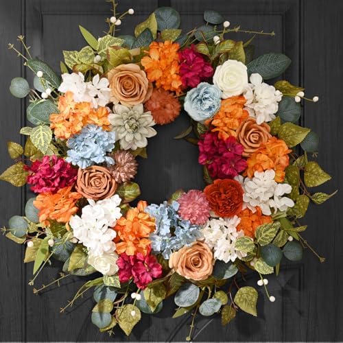 Large Fall Wreath with Hydrangea, 26 Inches Fall Wreaths for Front Door