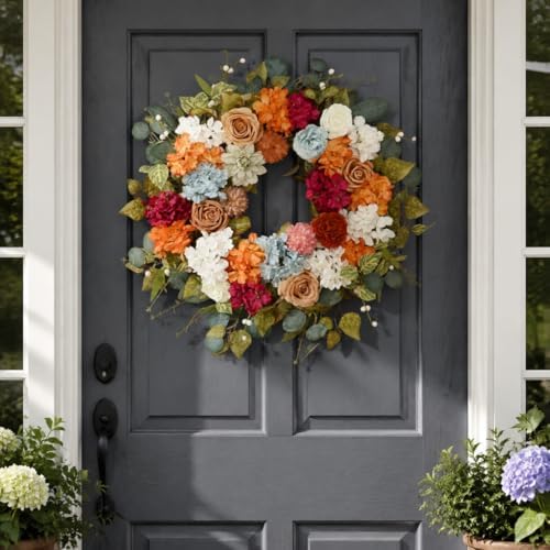 Large Fall Wreath with Hydrangea, 26 Inches Fall Wreaths for Front Door, alternate view 2