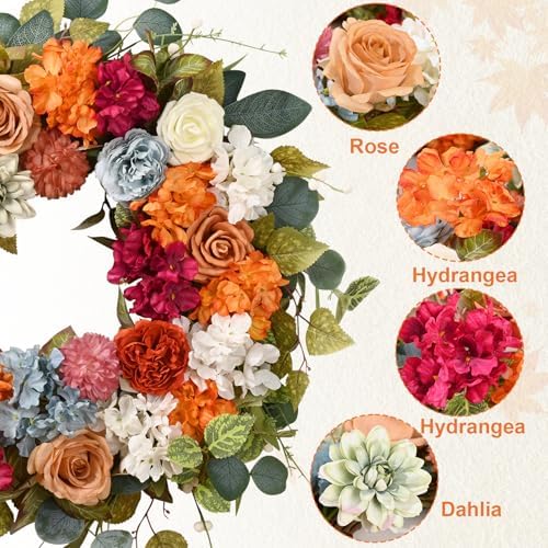 Large Fall Wreath with Hydrangea, 26 Inches Fall Wreaths for Front Door, alternate view 4