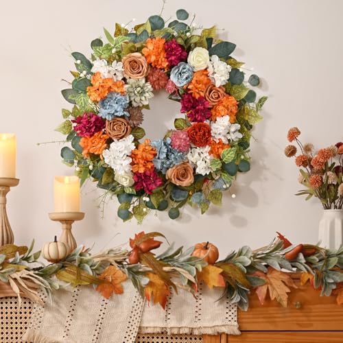 Large Fall Wreath with Hydrangea, 26 Inches Fall Wreaths for Front Door, alternate view 5