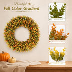 Large Fall Wreaths for Front Door, Fall Wreath 24 Inch, Handmade Boxwood Wreath with Cream Linen Sash, alternate view 3