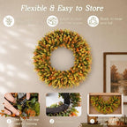 Large Fall Wreaths for Front Door, Fall Wreath 24 Inch, Handmade Boxwood Wreath with Cream Linen Sash, alternate view 4