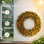 Large Fall Wreaths for Front Door, Fall Wreath 24 Inch, Handmade Boxwood Wreath with Cream Linen Sash, alternate view 5