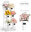 Large Flower Display Stand with 6 Buckets, 3 Tier Bloom Bar Flower Cart with Blackboard and Label Paper for