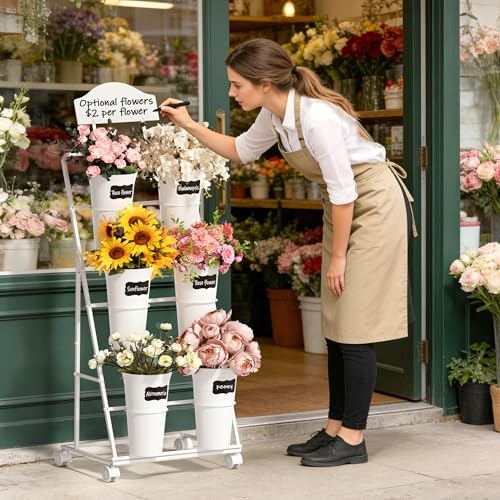 Large Flower Display Stand with 6 Buckets, 3 Tier Bloom Bar Flower Cart with Blackboard and Label Paper for, alternate view 2