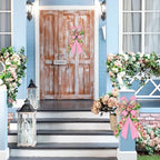 Large Flowers Bows for Wreath, Spring Tulips Wreath Bow Stripes Pink Burlap Farmhouse Craft Bow for Front Door, alternate