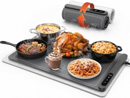 Large Food Warming Mat - 24"x16" with Insulation Pad, Graphene Food Warmer in Gray