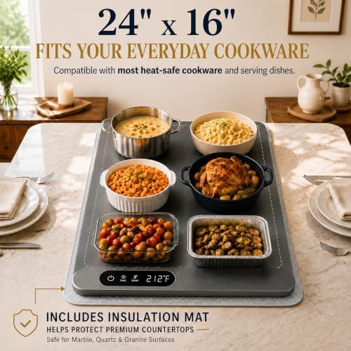 Large Food Warming Mat - 24"x16" with Insulation Pad, Graphene Food Warmer in Gray, alternate view 3