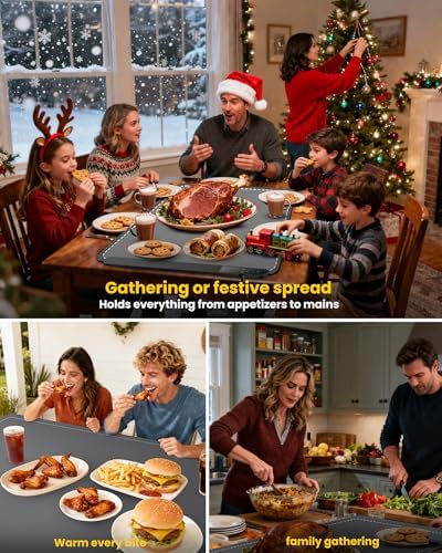 Large Food Warming Mat - 24"x16" with Insulation Pad, Graphene Food Warmer in Gray, alternate view 7