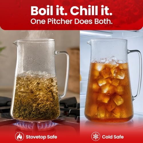 Large Glass Pitcher With Spout, 2.5 Quart (80 Ounce) Borosilicate Glass Iced Tea Pitchers with Handle, Angled, alternate view