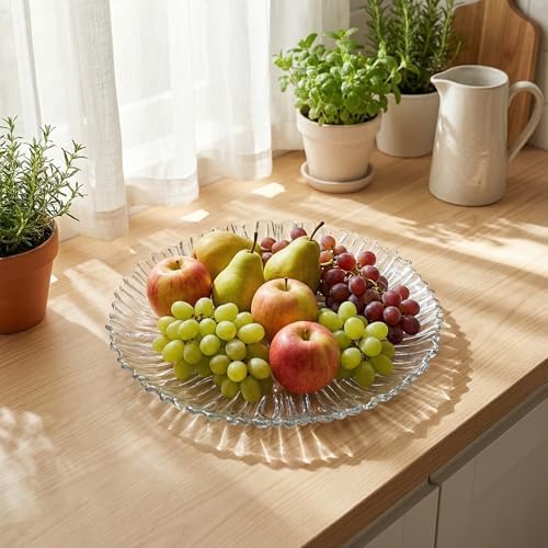 Large Glass Serving Platter 12.5” (31.5 cm) - Elegant Clear Presentation Plate for Cake, Desserts, Cheese, alternate view 2