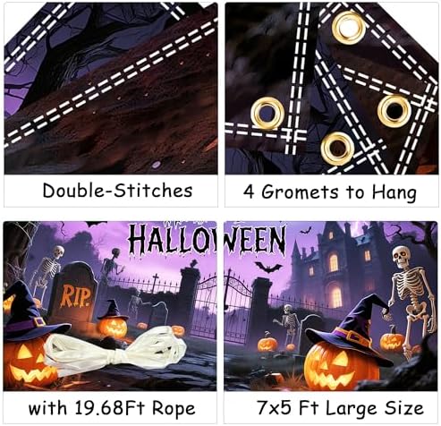 Large Halloween Backdrops for Photography 7x5ft for Halloween Party Decoration Spooky Backdrop Purple Sky Horror, alternate