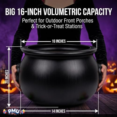 Large Halloween Cauldron 16" Big Witch Plastic Cauldron bowl Black, For Halloween Decor, alternate view 3