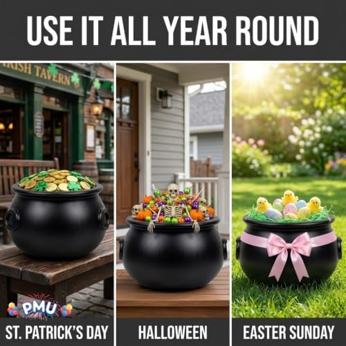Large Halloween Cauldron 16" Big Witch Plastic Cauldron bowl Black, For Halloween Decor, alternate view 7