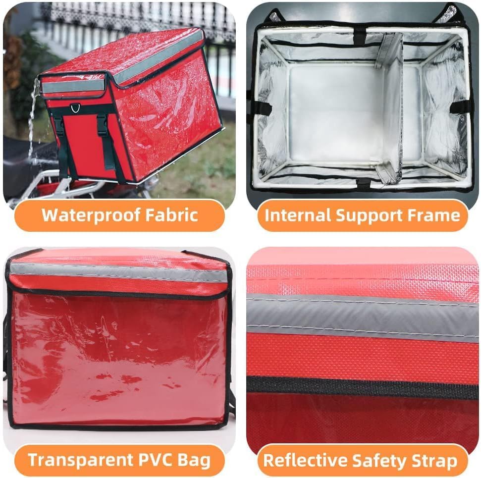 Large Insulated Food Delivery Bag with Fixed Base and Internal Frame, L-17.7"x11.4"x13", Commercial Pizza, alternate view 7
