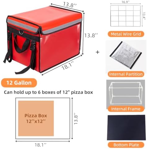 Large Insulated Food Delivery Bag with Fixed Base and Internal Frame, XL-18.1"x13.8"x13.8", Commercial Pizza, alternate view