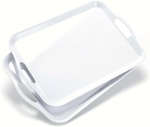 Large Melamine Serving Tray with Handles, 16.75 x 11.5 inch Rectangular Serving Platter, for Eating, Appetizer