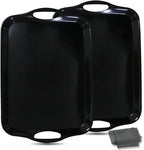 Large Melamine Serving Tray with Handles, Dishwasher Safe, Black in Black
