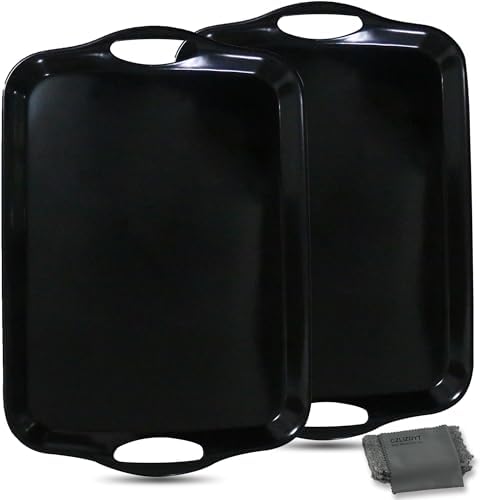 Large Melamine Serving Tray with Handles, Dishwasher Safe, Black in Black