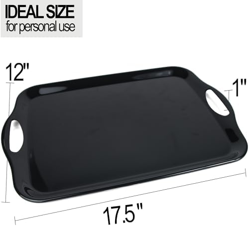 Large Melamine Serving Tray with Handles, Dishwasher Safe, Black in Black, alternate view 3