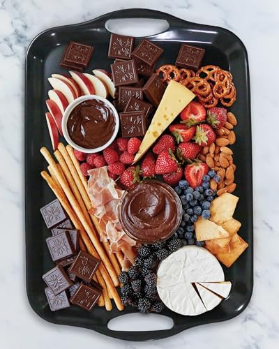 Large Melamine Serving Tray with Handles, Dishwasher Safe, Black in Black, alternate view 4