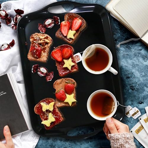 Large Melamine Serving Tray with Handles, Dishwasher Safe, Black in Black, alternate view 5
