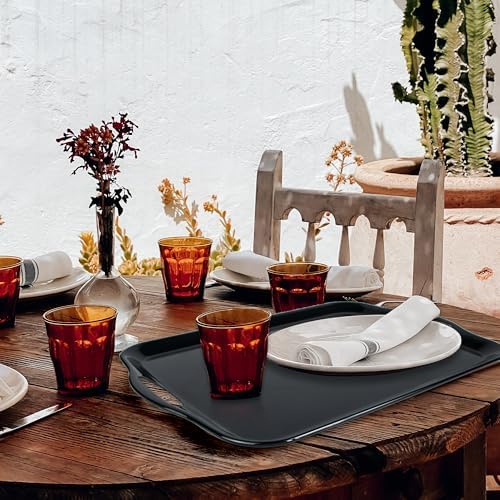Large Melamine Serving Tray with Handles, Dishwasher Safe, Black in Black, alternate view 6