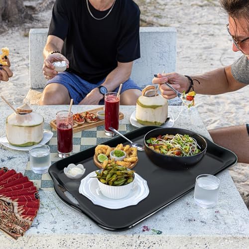 Large Melamine Serving Tray with Handles, Dishwasher Safe, Black in Black, alternate view 7