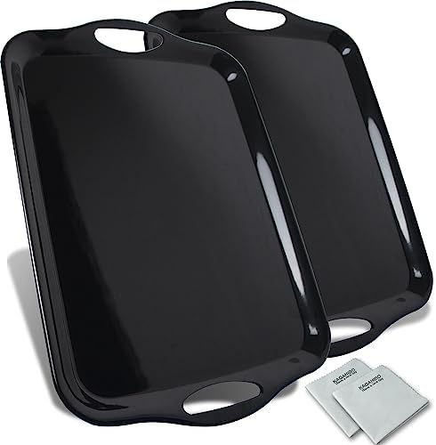 Large Melamine Serving Trays for Eating, Set of 2, Black in Black