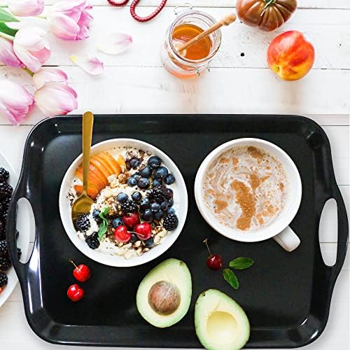 Large Melamine Serving Trays for Eating, Set of 2, Black in Black, alternate view 5