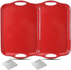 Large Melamine Serving Trays for Eating, Set of 2, Red in Red