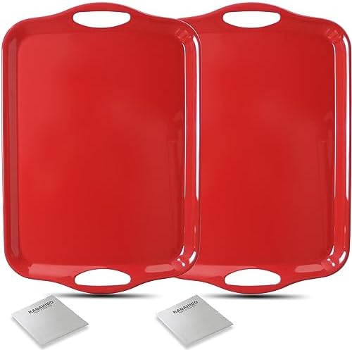 Large Melamine Serving Trays for Eating, Set of 2, Red in Red