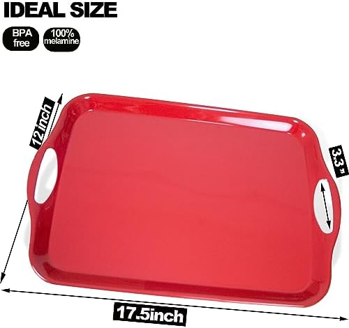 Large Melamine Serving Trays for Eating, Set of 2, Red in Red, alternate view 3