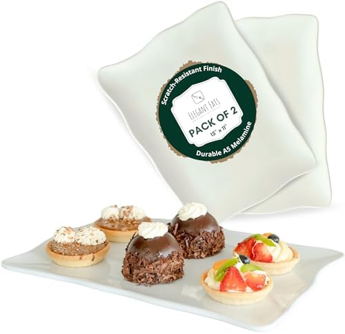 Large Melamine Tray 15" x 11" - Rectangular White Serving Tray and Platter for Food, Appetizers, Cookies, Grill